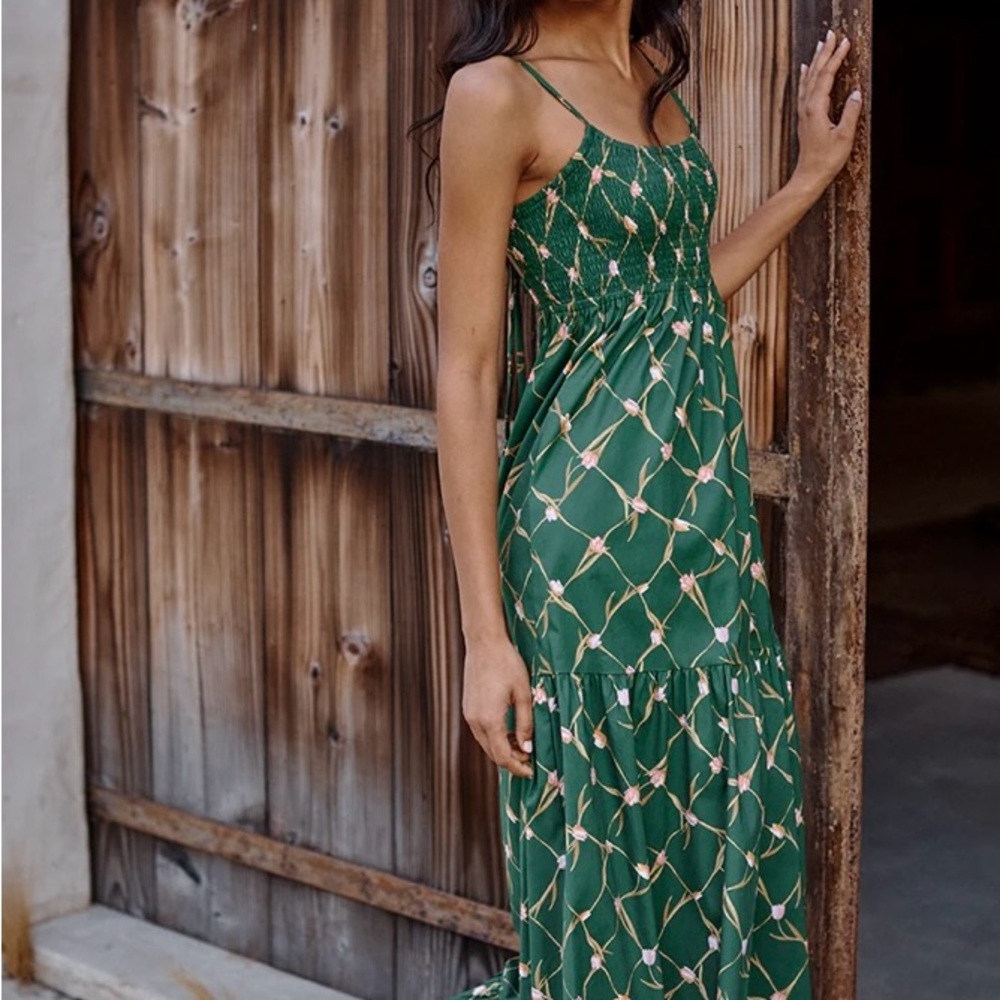 Misa Los Angeles Green Tulip Lattice Dress ~ Carmela Collection